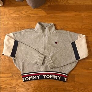Tommy Hilfiger Gray and Navy Zip-Up Sweater